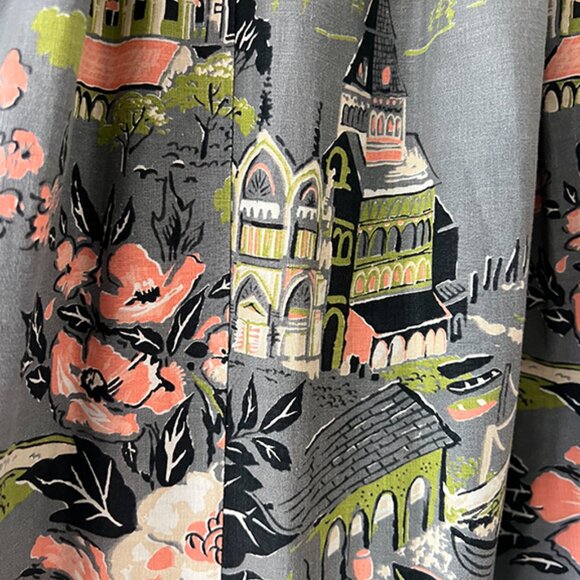 Vintage cotton skirt - Rare find - gray with florals & a vienna town scene - Picture 9 of 9